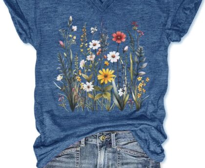 Women’s T-Shirts V-Neck Dragonfly Tee Cute Summer Graphic Shirts Vintage Boho Flowers Short Sleeve T Shirt
