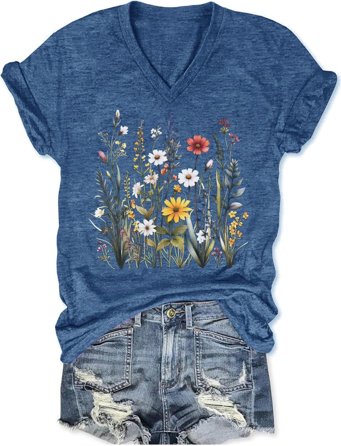 Women’s T-Shirts V-Neck Dragonfly Tee Cute Summer Graphic Shirts Vintage Boho Flowers Short Sleeve T Shirt