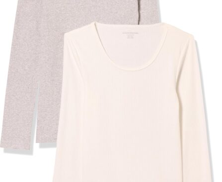 Amazon Essentials Sweater for Women, Long Sleeve Slim-Fit Rib Scoop Neck (Available in Plus Size), Pack of 2