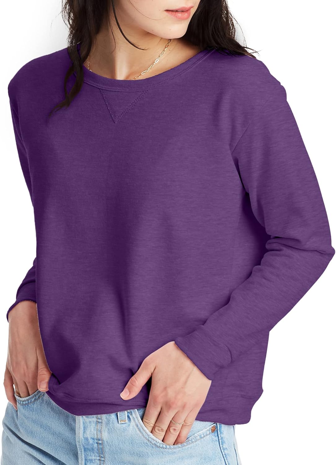 Hanes womens Crewneck Sweatshirt, Ecosmart Fleece Pullover With V-notch, Sweatshirt for Women