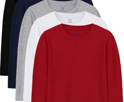 5 Pack Boys Long Sleeve Shirts Cotton T-Shirts Youth Boys Long Sleeve Shirts Multipack Basic Tees Tagless