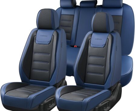 Coverado Car Seat Covers Full Set, Seat Covers for Cars, Waterproof, Leather Car Seat Cushion, Universal Car Interior Covers Seat Protectors for Most Cars Blue