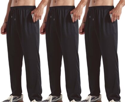 ZH 3 Pack Men’s Sweatpants Open Bottom Joggers Lightweight Quick Dry Athletic Pants with Pockets for Workout & Lounge