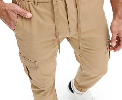 PLEPAN Mens Casual Cargo Joggers Drawstring Elastic Waist Tapered Work Pants Outdoor Hiking Pants with 6 Pockets