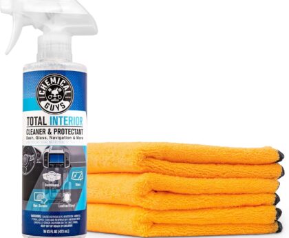Chemical Guys Total Interior Cleaner & Protectant 16 oz – 3 Pack Professional Grade Microfiber Towel – Car Interior Cleaning Kit for Dash, Seats, Carpet, Glass, Vinyl, Leather, and Plastic