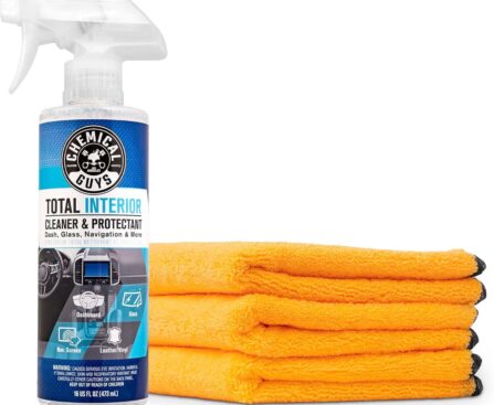 Chemical Guys Total Interior Cleaner & Protectant 16 oz – 3 Pack Professional Grade Microfiber Towel – Car Interior Cleaning Kit for Dash, Seats, Carpet, Glass, Vinyl, Leather, and Plastic