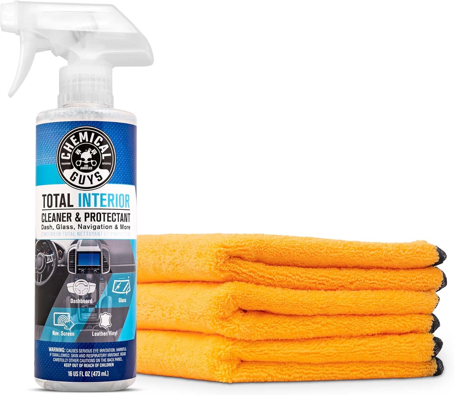 Chemical Guys Total Interior Cleaner & Protectant 16 oz – 3 Pack Professional Grade Microfiber Towel – Car Interior Cleaning Kit for Dash, Seats, Carpet, Glass, Vinyl, Leather, and Plastic