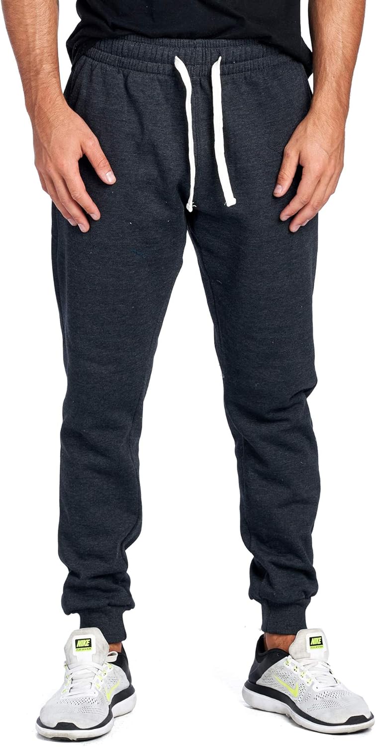 PROGO USA Men’s Joggers Sweatpants Basic Fleece Marled Jogger Pant Elastic Waist
