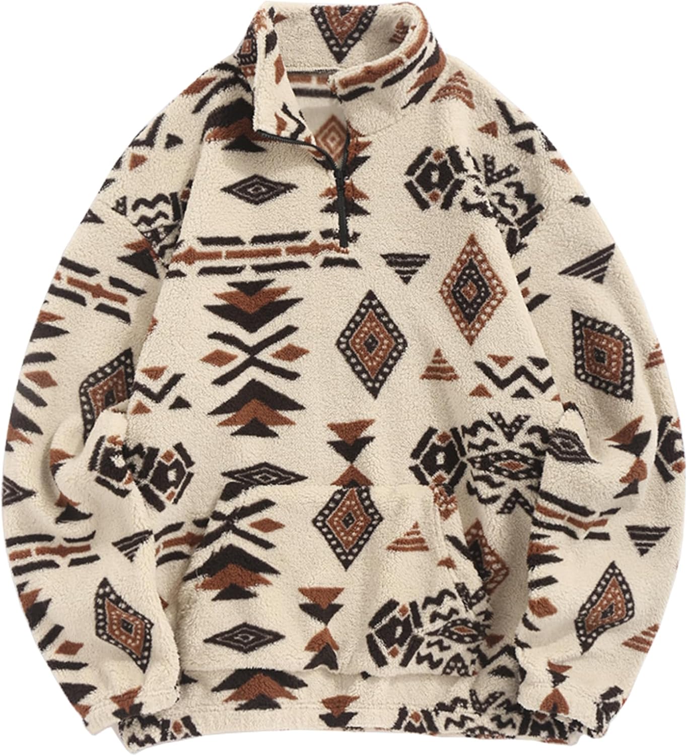 ZAFUL Men 1/4 Zipper Sweatshirt Ethnic Aztec Printed Kangaroo Pocket Fall Winter Pullovers Jacket Unisex Hoodie Tops
