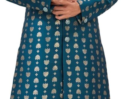 Indian Designer Wedding Festive Wear Jacquard Indo-Western Sherwani Pajama Set For Men