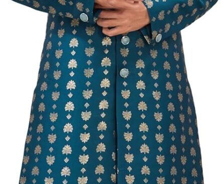 Indian Designer Wedding Festive Wear Jacquard Indo-Western Sherwani Pajama Set For Men