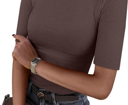 ANRABESS Womens Half Sleeve Crewneck Tops Ribbed Knit Slim Fit Shirts Basic Tee 2025 Spring Summer Dressy Casual T-Shirts