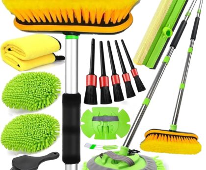 62” Car Wash Brush with Long Handle, Car Wash Kit with Tire Brush, Tower, Window Squeegee, Chenille Microfiber,Car Detailing Brushes, Car Cleaning Brush Kit Supplies for Car, Truck, SUV, RV