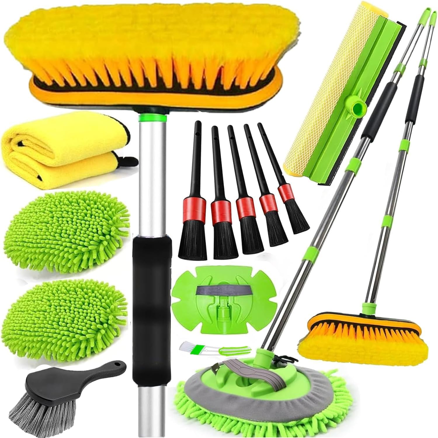 62” Car Wash Brush with Long Handle, Car Wash Kit with Tire Brush, Tower, Window Squeegee, Chenille Microfiber,Car Detailing Brushes, Car Cleaning Brush Kit Supplies for Car, Truck, SUV, RV