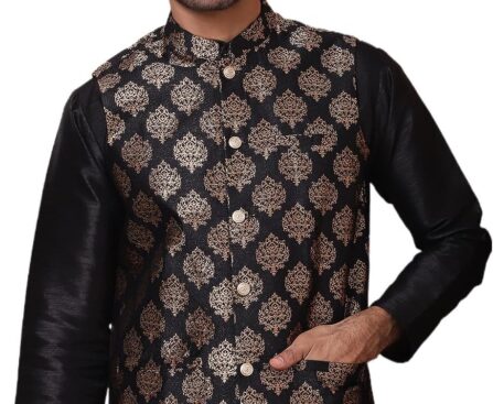 Maple Clothing Men’s Nehru Jacket Indian Waistcoat Brocade Traditional Wedding Guest Modi Vest Bandhgala