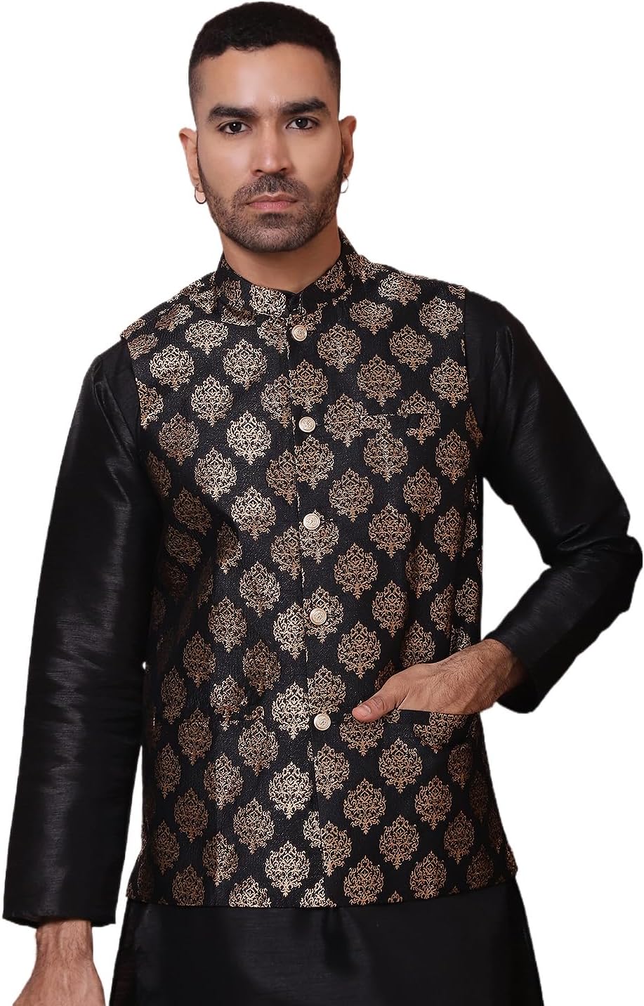 Maple Clothing Men’s Nehru Jacket Indian Waistcoat Brocade Traditional Wedding Guest Modi Vest Bandhgala