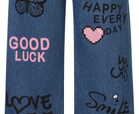 Weixinbuy Girls Jeans Wide Leg Pants Baggy Jeans for Girls Elastic Waisted Denim Pants Trendy Tween Streetwear 6-14Y