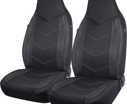 PIC AUTO High Back Front Car Seat Covers – Sports Carbon Fiber Mesh Design, Universal Fit, Airbag Compatible (Black)