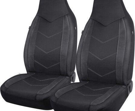 PIC AUTO High Back Front Car Seat Covers – Sports Carbon Fiber Mesh Design, Universal Fit, Airbag Compatible (Black)