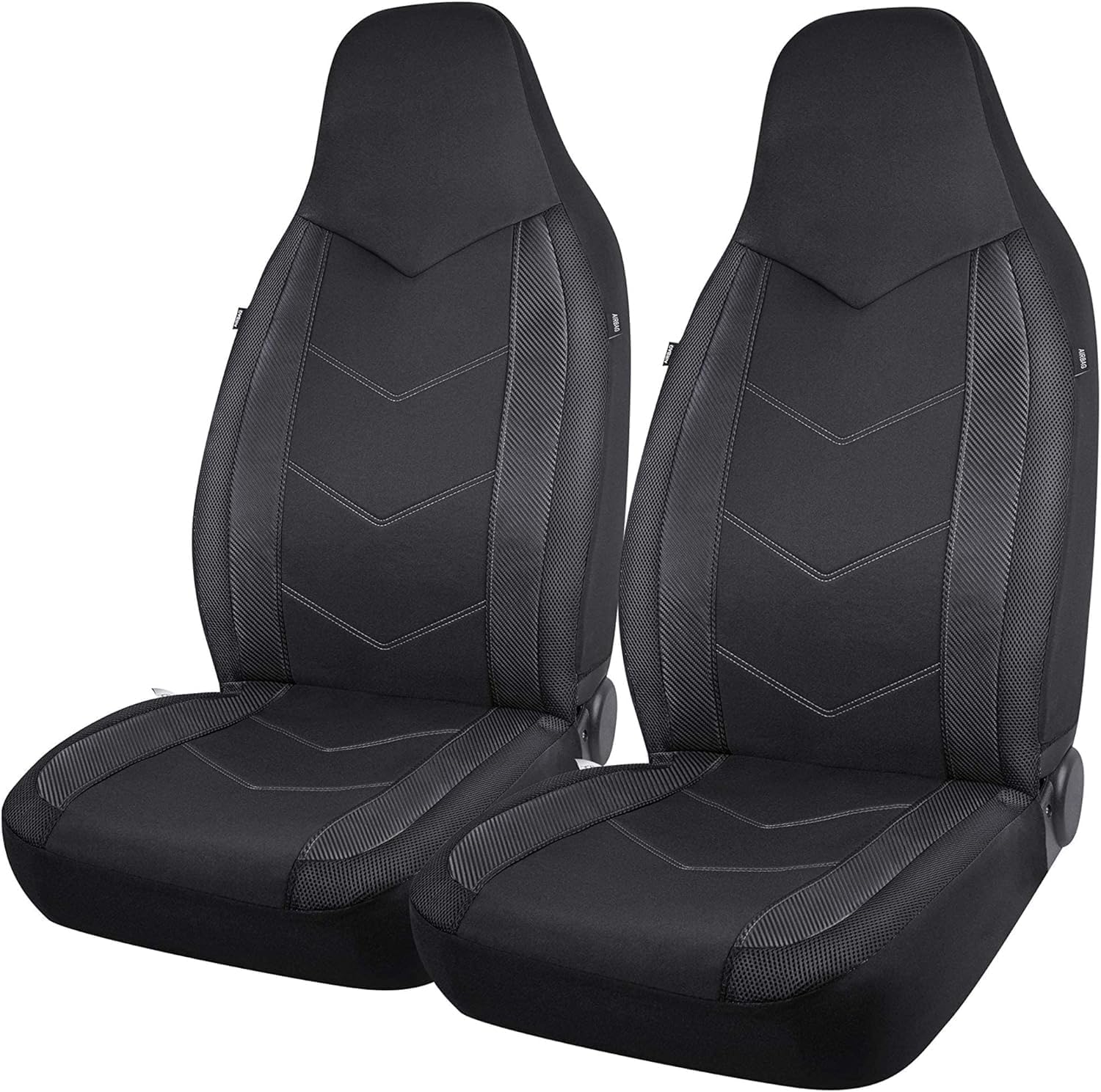 PIC AUTO High Back Front Car Seat Covers – Sports Carbon Fiber Mesh Design, Universal Fit, Airbag Compatible (Black)