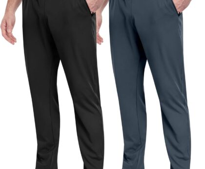 2 Pack Mens Fleece Lined Pants with Zipper Pockets,Winter Athletic Workout Warm Running Joggers Sweatpants for Men