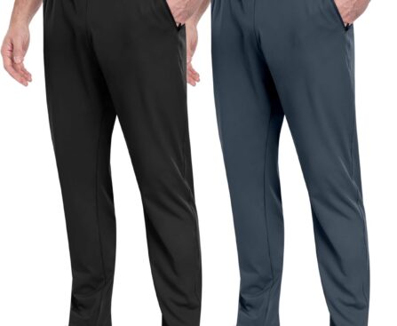 2 Pack Mens Fleece Lined Pants with Zipper Pockets,Winter Athletic Workout Warm Running Joggers Sweatpants for Men