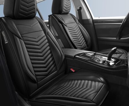 Car Seat Covers,Breathable and Waterproof Faux Leather Automotive Seat Covers for Cars SUV Truck Sedan,Universal Anti-Slip Driver Seat Cover with Backrest (Style1,2 PCS Front Seat,Black)