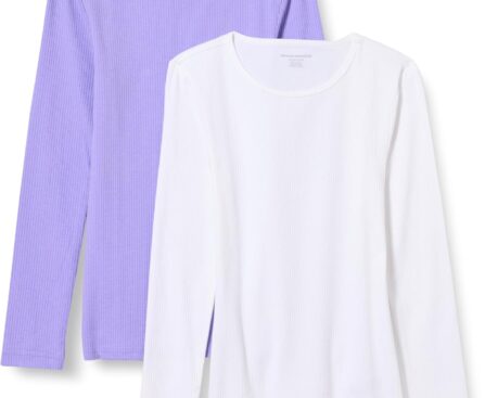 Amazon Essentials Women’s Slim-Fit Long Sleeve Rib Knit Crew Neck Top (Available in Plus Size), Pack of 2