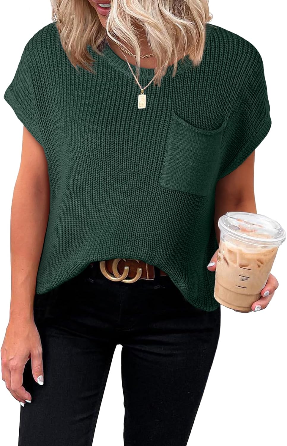 Dokotoo Women’s Casual Short Sleeve Loose Tunic Tops Lightweight Knit Spring Pullover Sweater Blouses