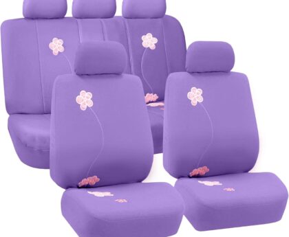 FH Group Full Set Cloth Car Seat Covers – Universal Fit, Low Back Front Seat Covers, Airbag Compatible, Split Bench Rear Seat, Washable Seat Cover for SUV, Sedan Purple