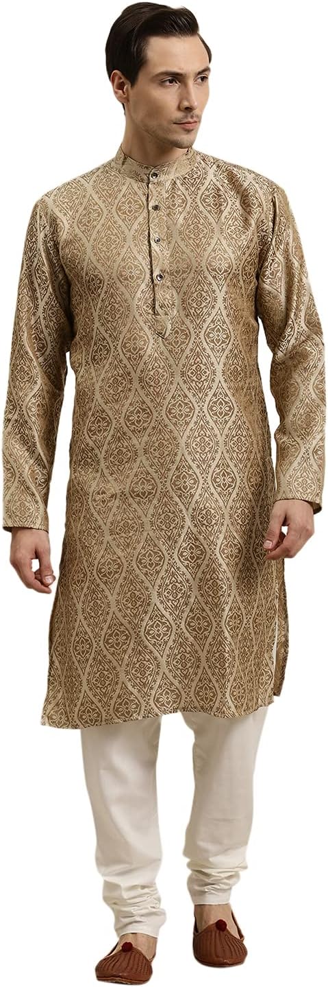 Sojanya (Since 1958 Men’S Cotton Linen Blue Foil Printed Only Long Kurta
