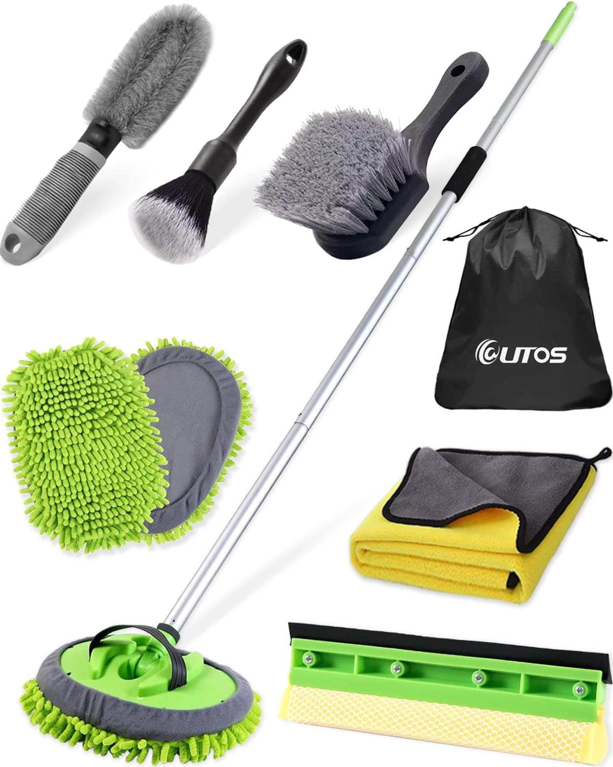 8Pcs Car Wash Kit, 62’’ Car Wash Brush with Long Handle, Microfiber Carwash Kit Set, Car Washing Supplies for Cars RV Truck Exterior