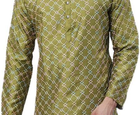 Men’s Silk Blend Kurta with Multi Color embroidery