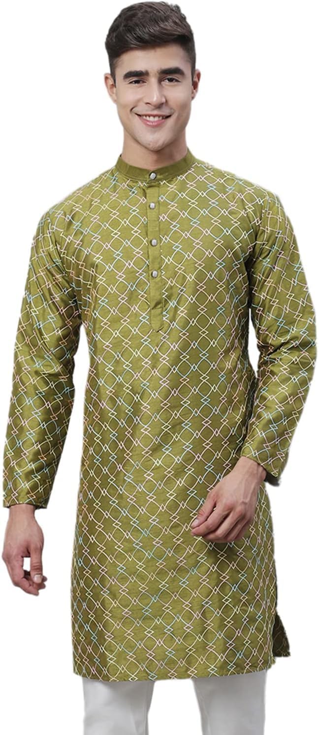 Men’s Silk Blend Kurta with Multi Color embroidery