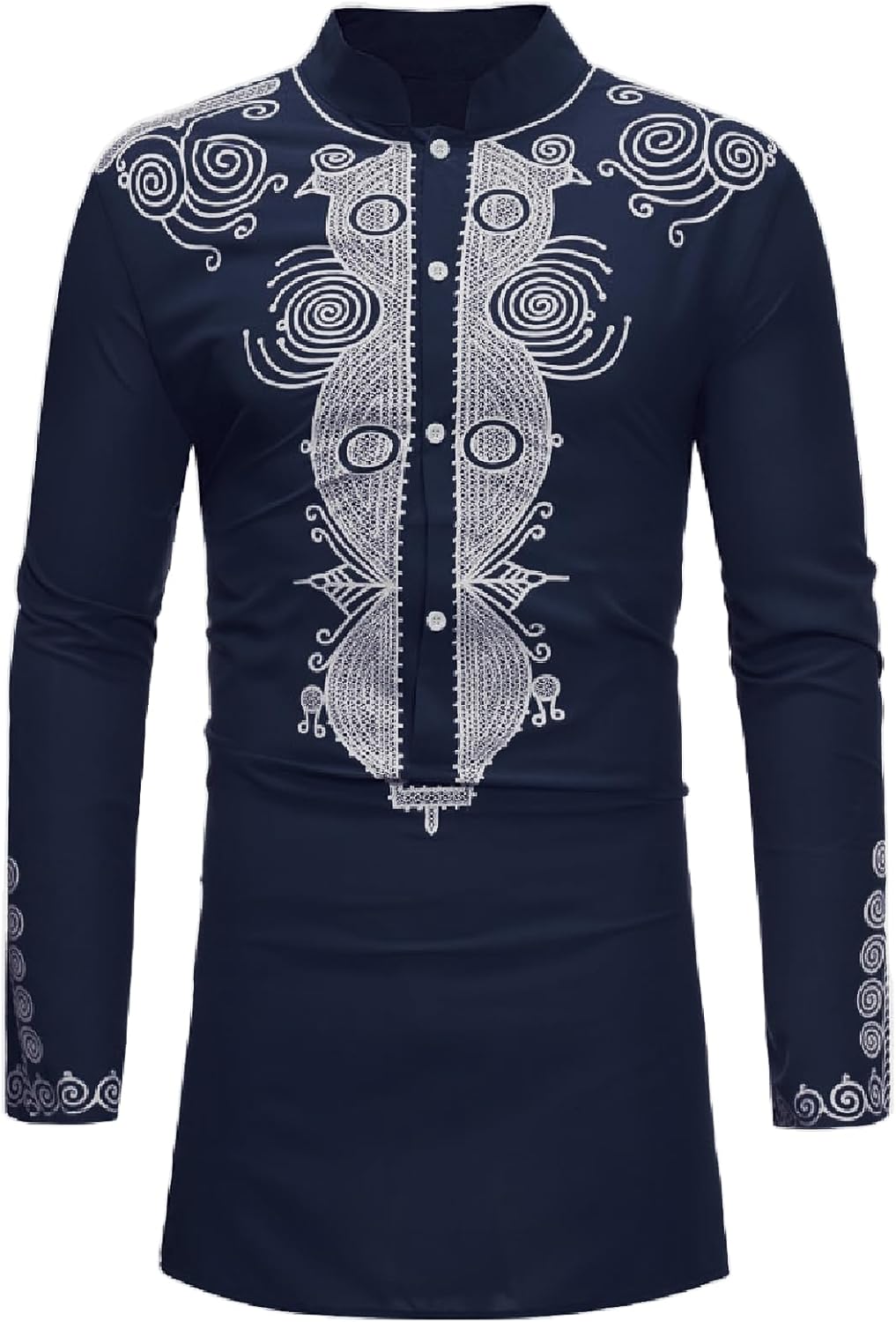 HEFASDM Men’s Long Sleeve African Dashiki Traditional Gold Print Button Down Shirts