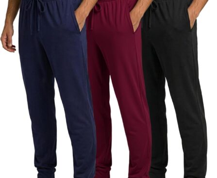 Real Essentials 3 Pack: Men’s Ultra Soft Cotton Pajama Pants – Sleep Lounge PJ Joggers with Pockets (Available in Big & Tall)