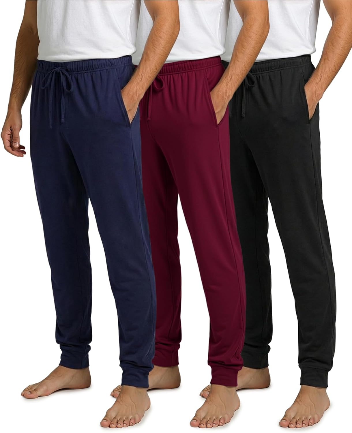 Real Essentials 3 Pack: Men’s Ultra Soft Cotton Pajama Pants – Sleep Lounge PJ Joggers with Pockets (Available in Big & Tall)