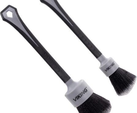 VIKING Car Detailing Brush Set for Car Cleaning Kit, Super-Soft Bristles for Interior Detail, Black/Grey, Includes Medium 1 Inch Diameter and Large 1.5 Inch Diameter Brush Heads, 2 Pack