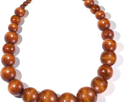 COLORFUL BLING Ethnic Natural Wood Beads Necklace for Men Women Africa Wooden Chain Chunky Strand Necklace Statement Hip Hop Jewelry