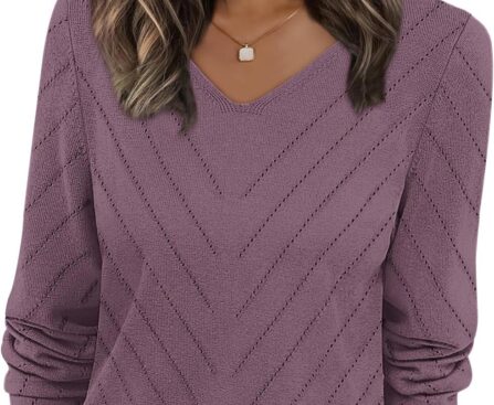 WIHOLL Sweaters for Women V Neck Casual Knit Long Sleeve Tops Lightweight Pullover Clothes Fall Fashion Outfits 2025
