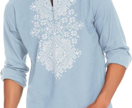 COOFANDY Men’s Henley Shirt Vyshyvanka Long Sleeve African Print Shirts Casual Zip Up Cotton Linen Beach Hippie Shirt