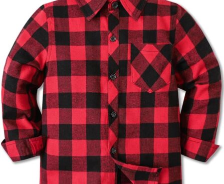 Cromoncent Boys Long Sleeve Flannel Plaid Shirt Button Down Shirts
