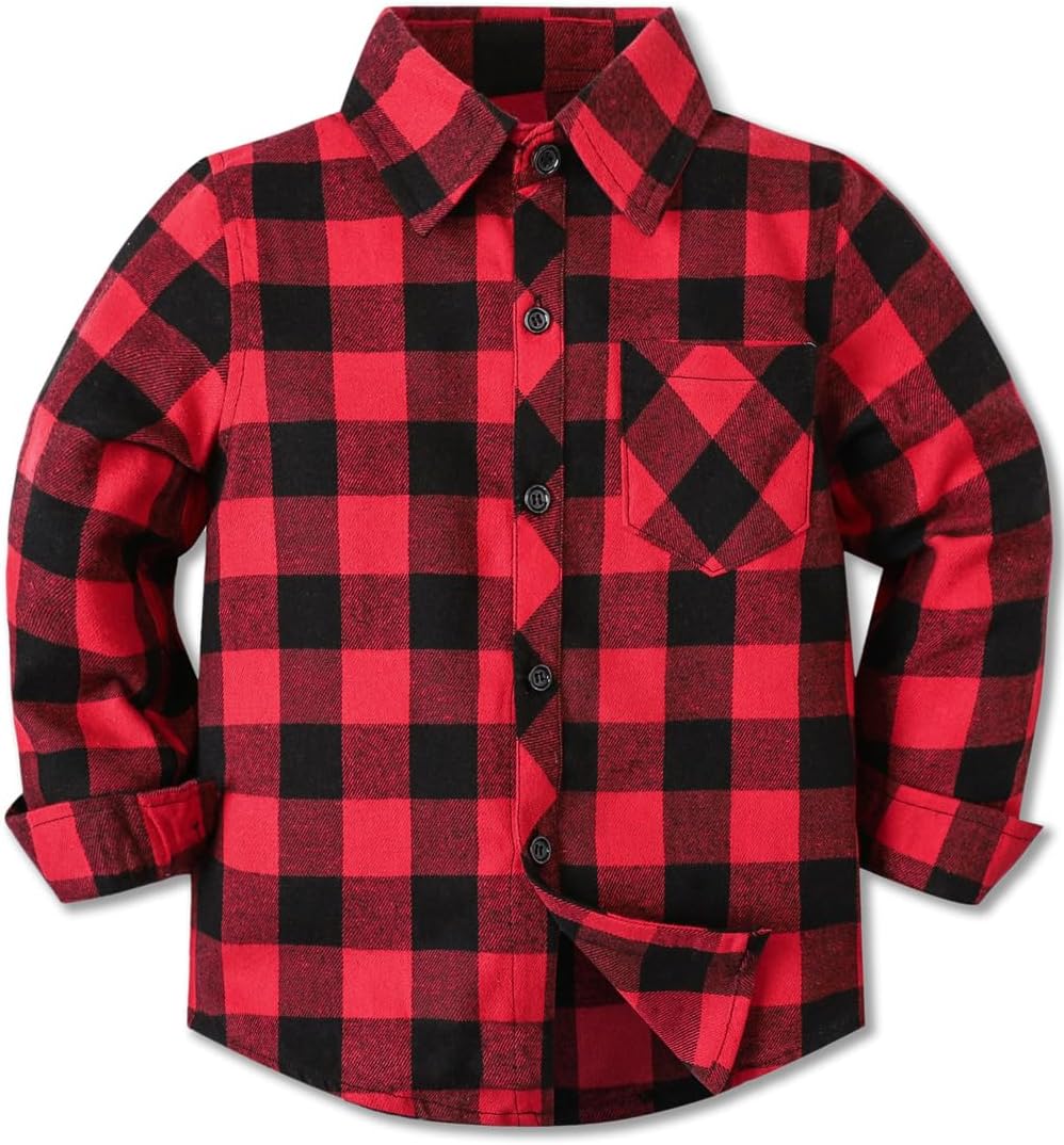 Cromoncent Boys Long Sleeve Flannel Plaid Shirt Button Down Shirts