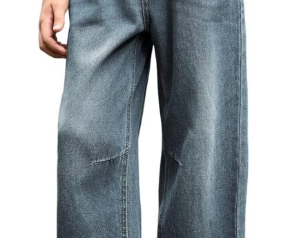 Haloumoning Boys Casual Straight Leg Baggy Jeans Kids Elastic Waist Loose Denim Pants with Pockets 5-14 Years