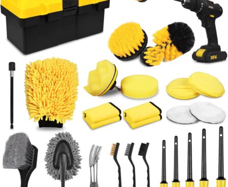 TTRCB 27Pcs Car Detailing Kit, Car Detailing Brush Set, Auto Detailing Drill Brush Set, Car Detailing Brushes, Car Wash Kit, Car Accessories, Car Cleaning Tools Kit for Interior, Exterior, Wheels