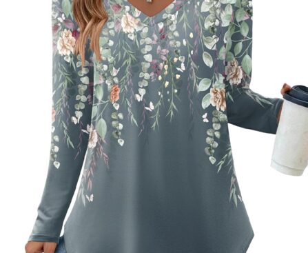 Zeagoo Long Sleeve Tops for Women Casual V Neck Shirt Loose Fall Basic Tee Dressy Work Blouses 2025