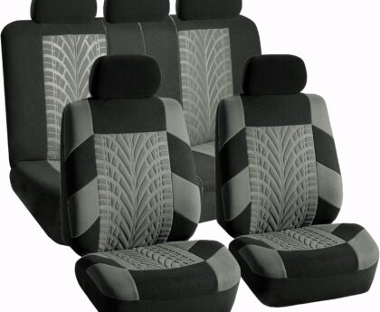 FH Group Car Seat Covers Full Set Gray Premium Cloth – Universal Fit, Automotive Low Back Front Seat Covers, Airbag Compatible, Split Bench Rear Seat, Washable, for SUV, Sedan
