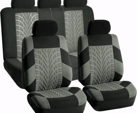 FH Group Car Seat Covers Full Set Gray Premium Cloth – Universal Fit, Automotive Low Back Front Seat Covers, Airbag Compatible, Split Bench Rear Seat, Washable, for SUV, Sedan