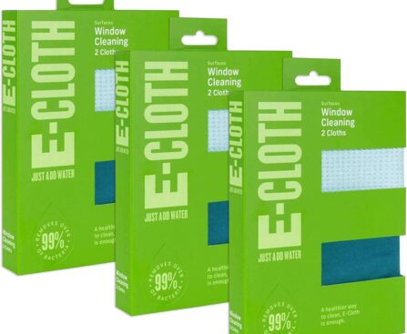 E-Cloth 3-Pack Window Cleaning Cloth – Streak-Free Glass & Mirror Cleaning Kit with Just Water, Glass Cleaning Cloth, Microfiber Towel Kit for Windows, Car Windshield, Mirrors – Alaskan Blue