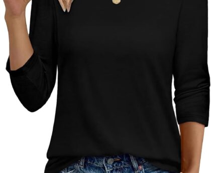 CHICGAL Women 3/4 Sleeve Shirts Casual Dressy Crew Neck Tunic Tops Basic Blouse Loose Fit